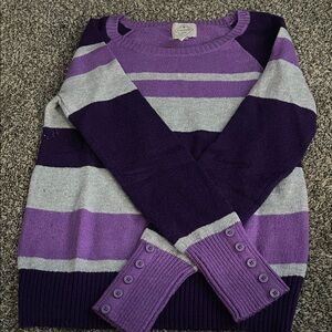 St. John's Bay Purple and Gray Striped Sweater